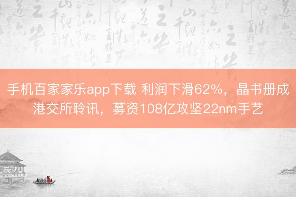 手机百家家乐app下载 利润下滑62%，晶书册成港交所聆讯，募资108亿攻坚22nm手艺